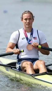 Rowing Sweep Rower Wearing Rowing Shirt Posing Celebrating
