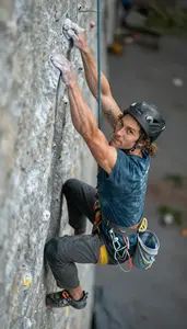 Sport Climbing Lead Climber Wearing Chalk Bag Strong