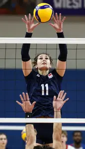 Volleyball Libero Wearing Knee Pads Powerful Serving