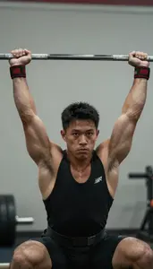 Weightlifting Snatch Specialist Wearing Wrist Wraps Focused
