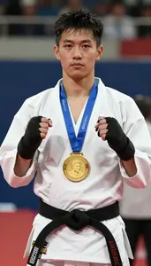 Wushu Sanda Fighter Wearing Hand Wraps Standing Proudly