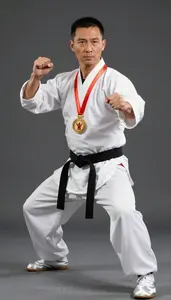 Wushu Wing Chun Practitioner Wearing Silk Shoes Posing
