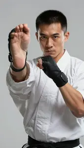 Wushu Wing Chun Practitioner Wearing Hand Wraps Powerful