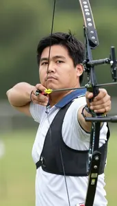 Archery Competition Archer Wearing Arm Guard Calm Aiming