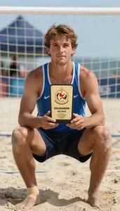 Beach Handball Field Player Wearing Ankle Tape Celebrating