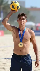 Beach Handball Pivot Wearing Shorts Posing Awarded First