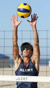 Beach Volleyball Setter Wearing Top Alert Blocking Jump
