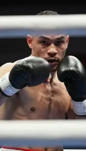 Boxing Flyweight Wearing Hand Wraps Intense Footwork Hook In