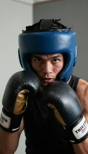 Boxing Flyweight Wearing Boxing Gloves Intense Dodging Cross