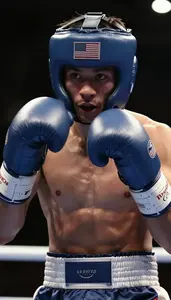 Boxing Middleweight Intense Blocking Jab In Center Ring