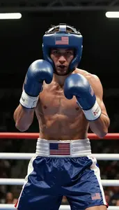 Boxing Middleweight Wearing Shorts Aggressive Blocking Cross