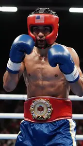 Boxing Welterweight Wearing Waistband Focused Dodging Cross