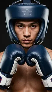 Boxing Welterweight Wearing Boxing Gloves Alert Weaving