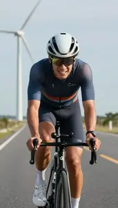 A Cyclist In A Time Trial Suit And Aero Helmet On Powers