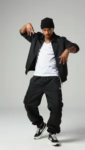 Hip Hop Dancer In Street Clothes And Confident Expression
