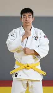 Judo Judoka Wearing Yellow Belt Quick Sweeping Armlock In
