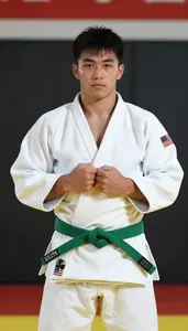 Judo Light Judoka Wearing Green Belt Powerful Grappling