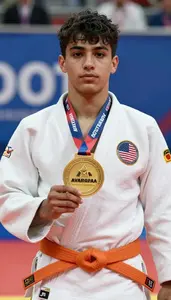 Judo Specialist Wearing Orange Belt Displaying Holding First