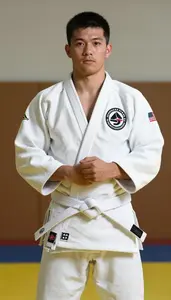 Judo Specialist Wearing White Belt Powerful Sweeping Armlock