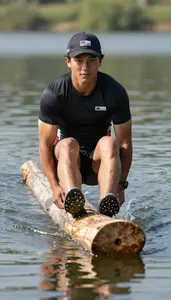 Log Rolling Competitor In Athletic Wear And Quick Feet