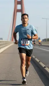Marathon Pace Runner Wearing Running Shirt Focused Endurance