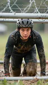 Obstacle Course Racer In Compression Gear And Mud Soaked