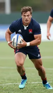 Rugby Sevens Prop Wearing Rugby Shorts Intense Evading
