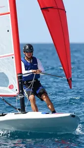 Sailing Skipper Wearing Sailing Shorts Alert Trimming Jibing