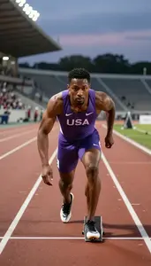 Sprinter In A Purple Vest And Briefs Warms Up On The Track