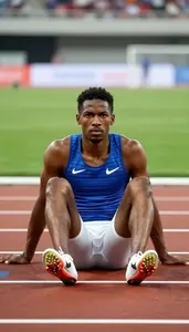 Sprinter In A Royal Blue Vest And White Briefs Ties Their