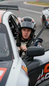 Stock Car Racer In And Hans Device Battling Door To Door