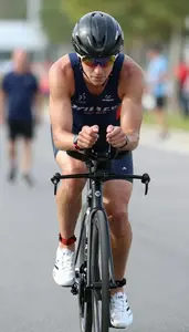 Triathlon Half Ironman Wearing Running Shoes Focused Cycling