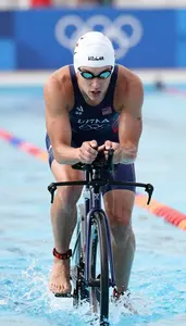 Triathlon Olympic Distance Wearing Triathlon Suit Powerful