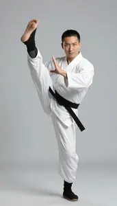 Wushu Shaolin Practitioner Wearing Sash Graceful Sweeping