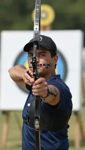 Archery Competition Archer Wearing Finger Tab Focused