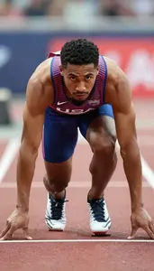 Athletics Sprinter Wearing Socks Powerful Running Block