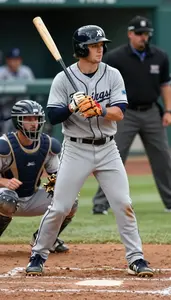 Baseball Batter In A Grey Uniform And Fouls A Pitch Off