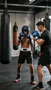 A Boxer In Gloves And Shorts Does Pad Work With A Trainer