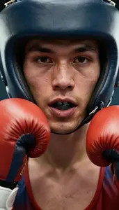 Boxing Lightweight Wearing Mouthguard Intense Bobbing Hook