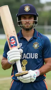 Cricket All Rounder Wearing Batting Gloves Showcasing
