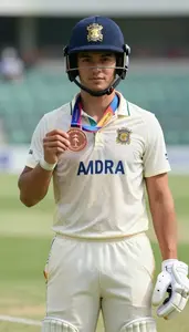 Cricket Tail Ender Wearing Arm Guard Standing With Pride