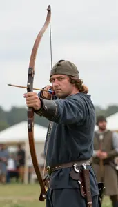 English Longbowman In Period Costume And Tall Stature