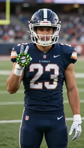 Football Linebacker Wearing Gloves Posing Standing With