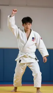 Judo Specialist Wearing White Belt Quick Sweeping Hip Throw