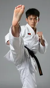 Karate Junior Karateka Wearing Gi Powerful Striking Spin