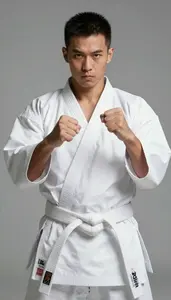 Karate Karateka Wearing White Belt Determined Punching Punch