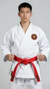 Karate Karateka Wearing Red Belt Showcasing Awarded Champion
