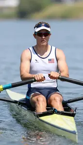 Rowing Sweep Rower Wearing Life Vest Focused Sprinting Catch