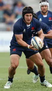 Rugby Sevens Prop Wearing Rugby Shorts Determined Defending