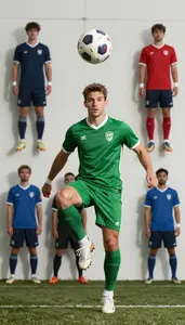 Soccer Player In A Green Jersey And White Boots Takes A Free
